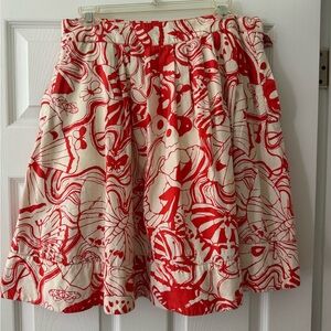 adorable anthropologie white & orange skirt butterfly funky pattern knee length
